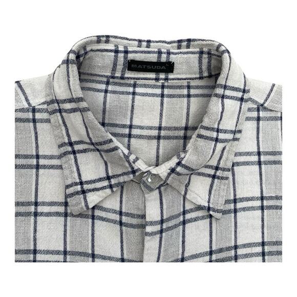 Vintage Matsuda 90’s/Y2K Checked Ivory Blue Grey Linen Shirt Medium - Picture 5 of 5